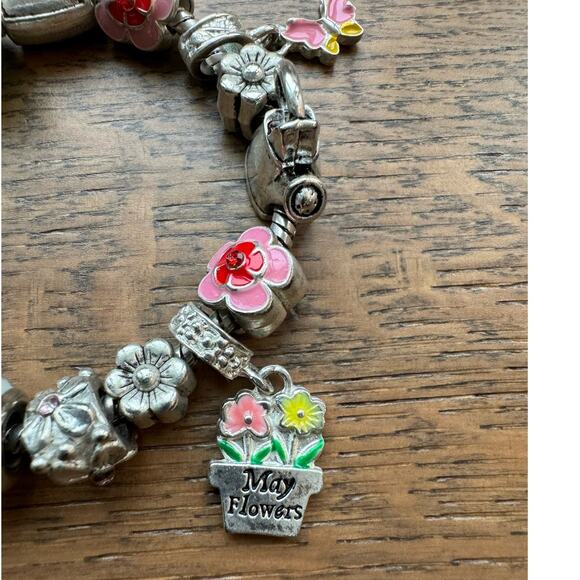 Willabee & Ward May Toggle Charm Bracelet Flower Bird Butterfly Silver Tone - Picture 2 of 5